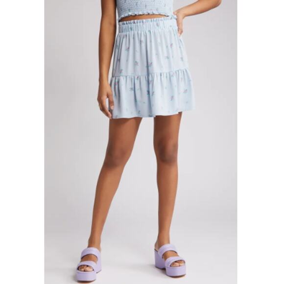 NWT BP. NORDSTROM Blue Grounded Floral Tiered Mini Skirt Size S - Picture 2 of 8